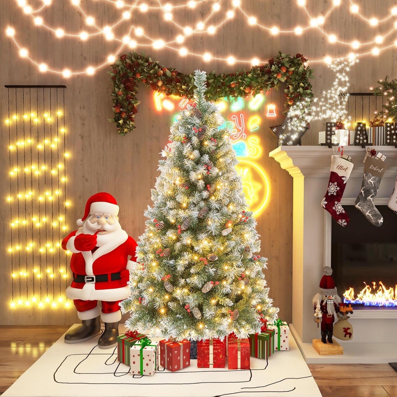 5 Ft Pre-Lit Christmas Tree Artificial Hinged Christmas Tree W/ 200 Warm-White Led Lights And 450 Branch Tips